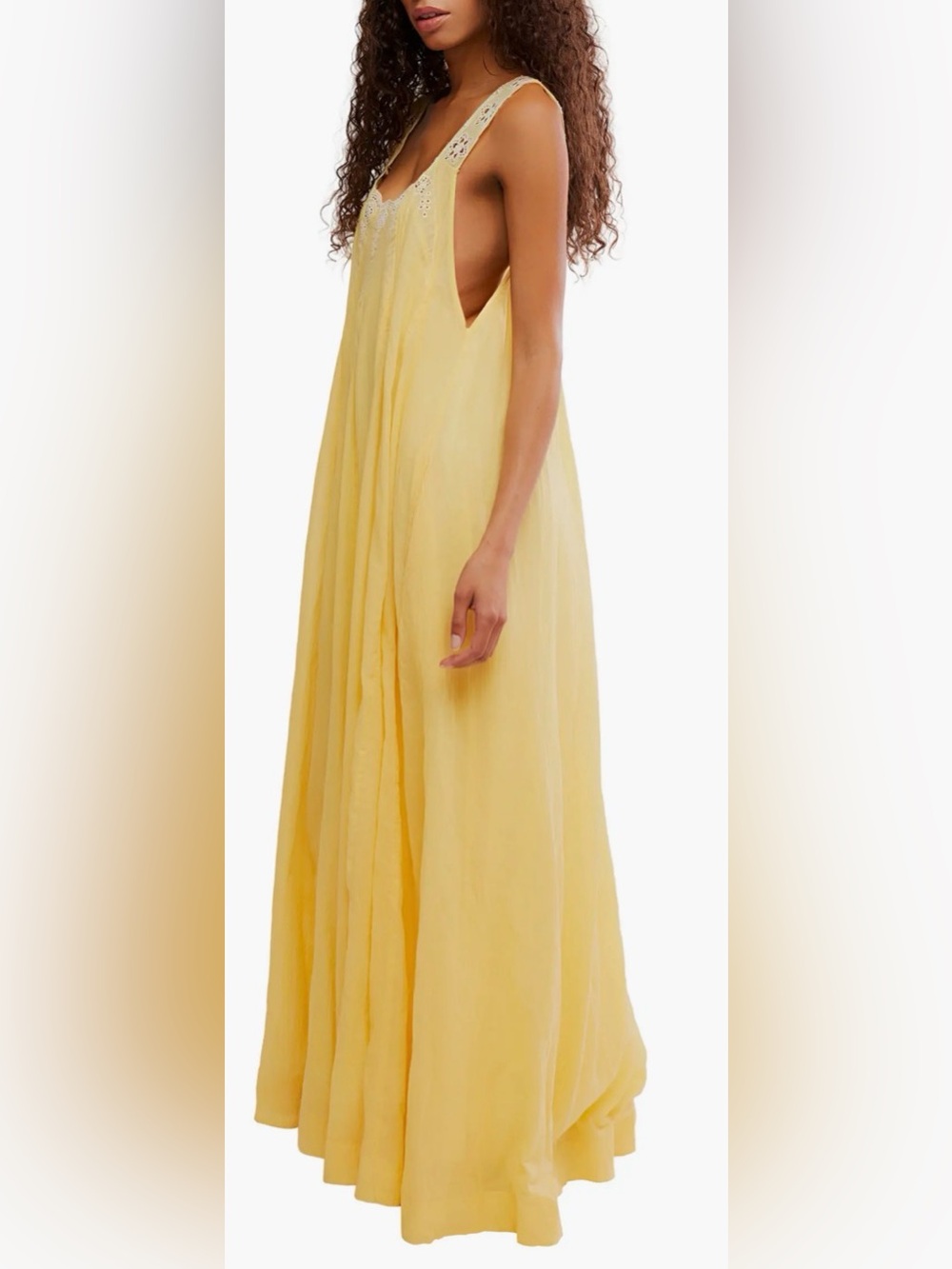 NEW FREE PEOPLE To the Moon cotton yellow boho Midi Dress sz S - Picture 3 of 12